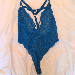 NWOT Blue Lace Teddy with Racerback Style Straps.